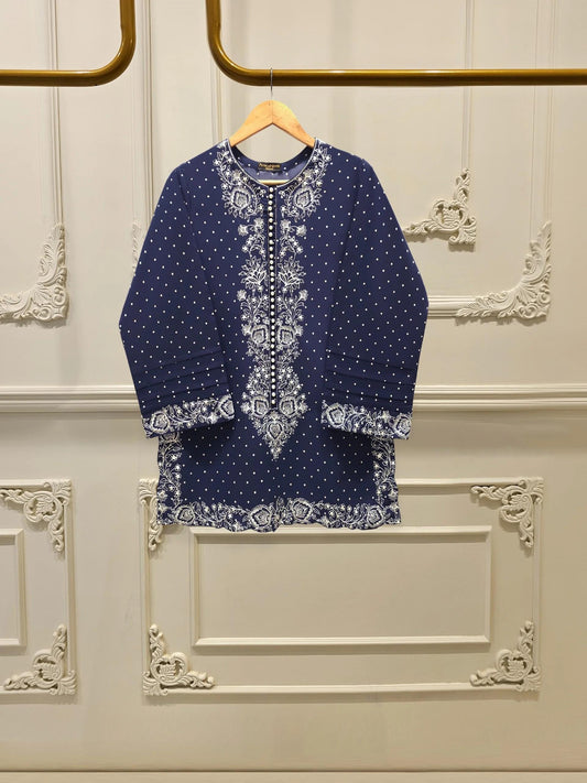 Aghanoor 2 piece - (Size-Large)  Embroidered Lawn Suit -Navy Blue