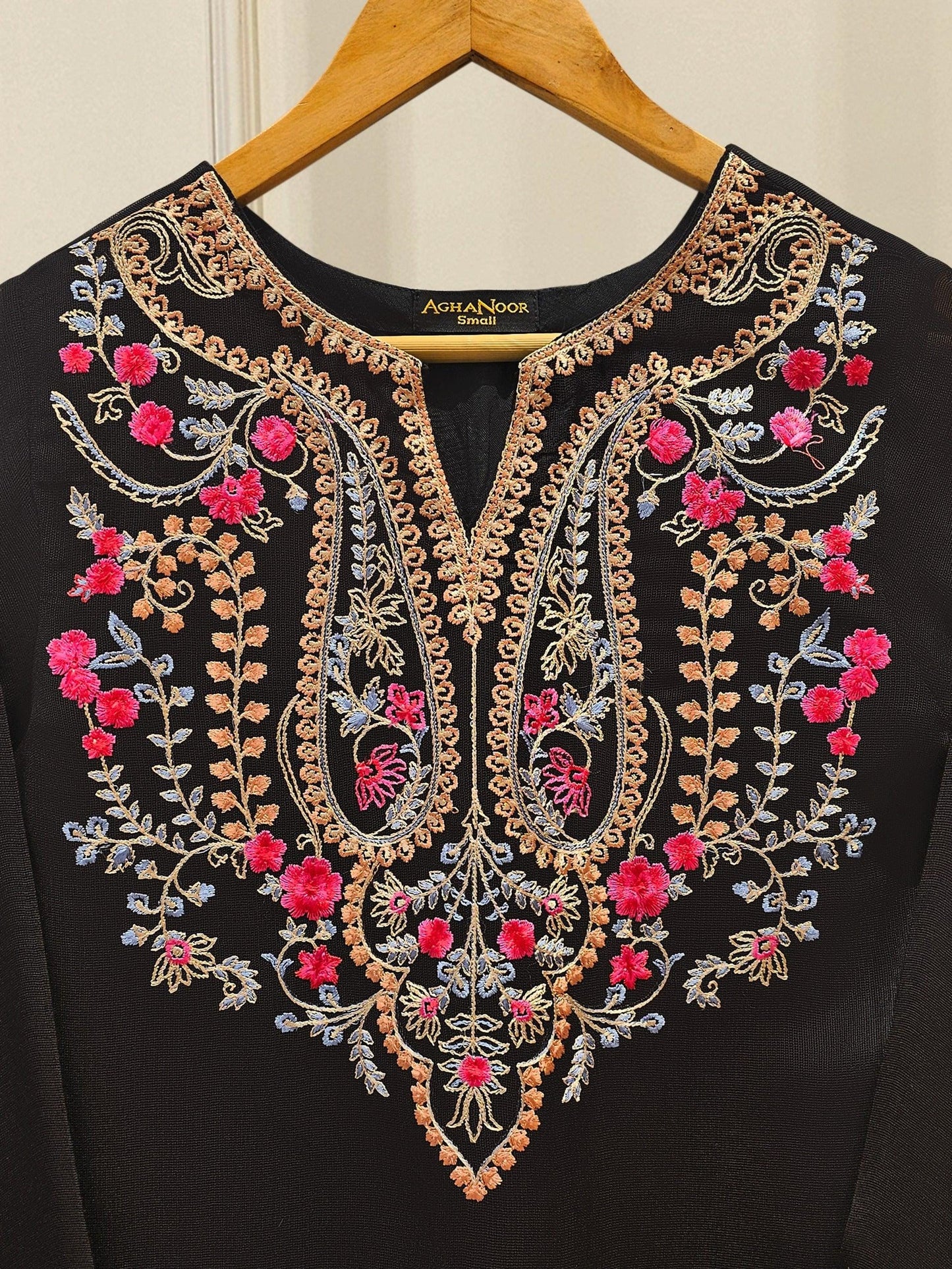 Aghanoor 2 Piece Pure Cotton Net Embroidered Suit - Black