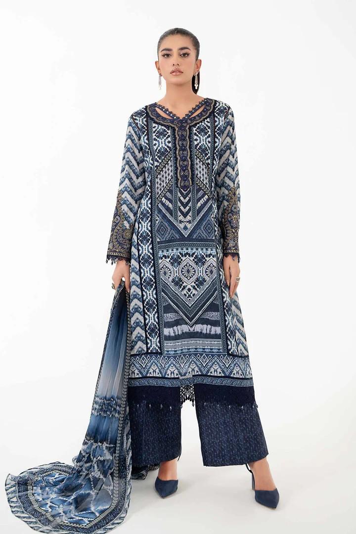 Maria.B - 3 Piece Printed Lawn Suit  (Size - Medium) - Chiffon Dupatta