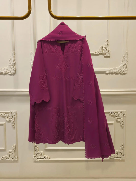 Aghanoor 3 piece - Embroidered Lawn Suit - Purple