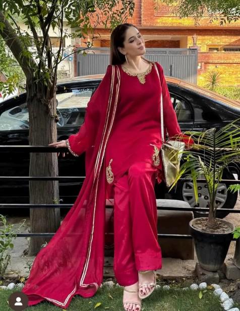Aghanoor 3 Piece Pure Cotton Net Embroidered Suit  - Maroon - Korean Silk Pants