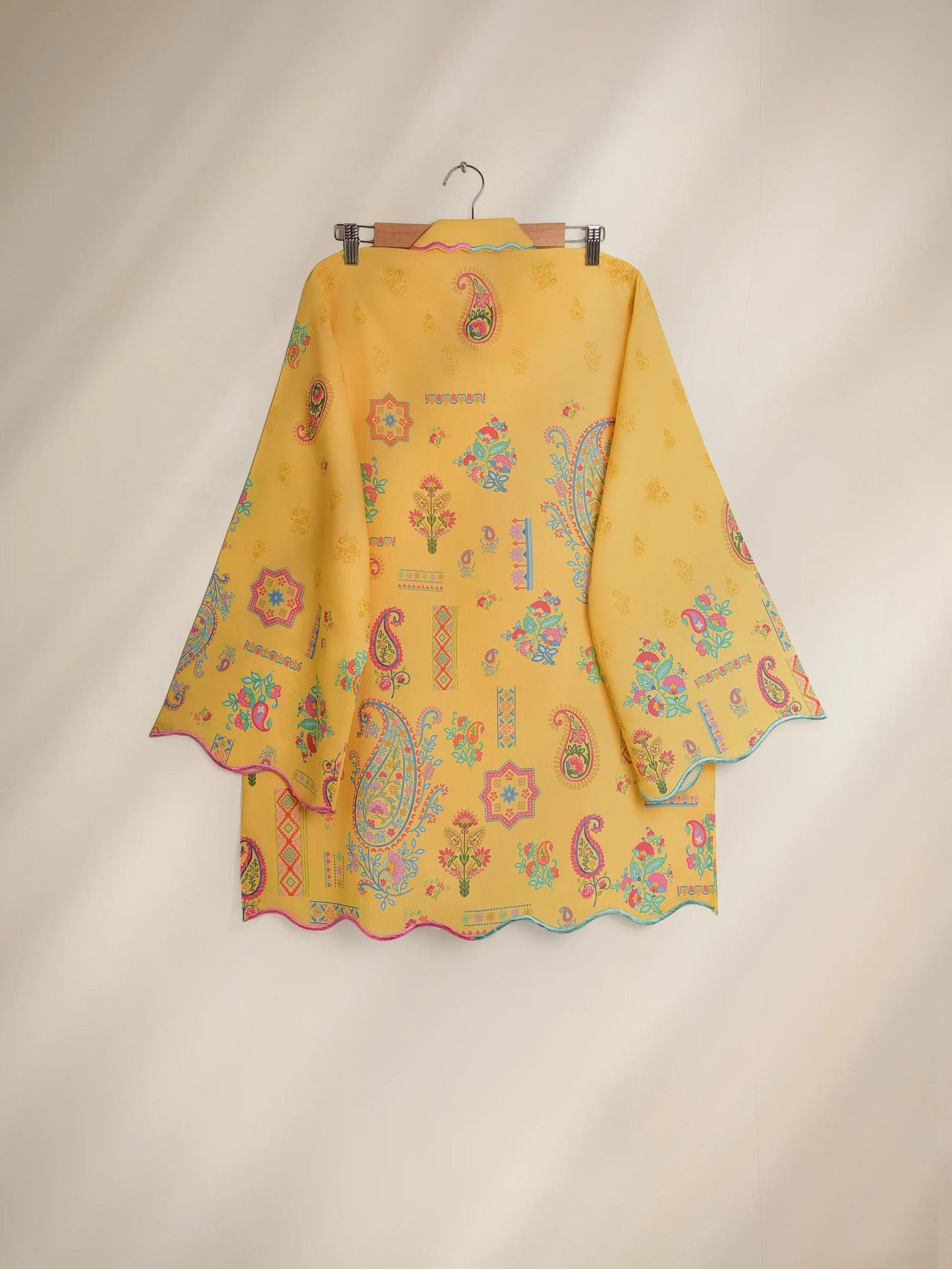 Aghanoor 2 piece - Embroidered Printed Lawn Summer Suit - (Size- Small, Medium) - Yellow