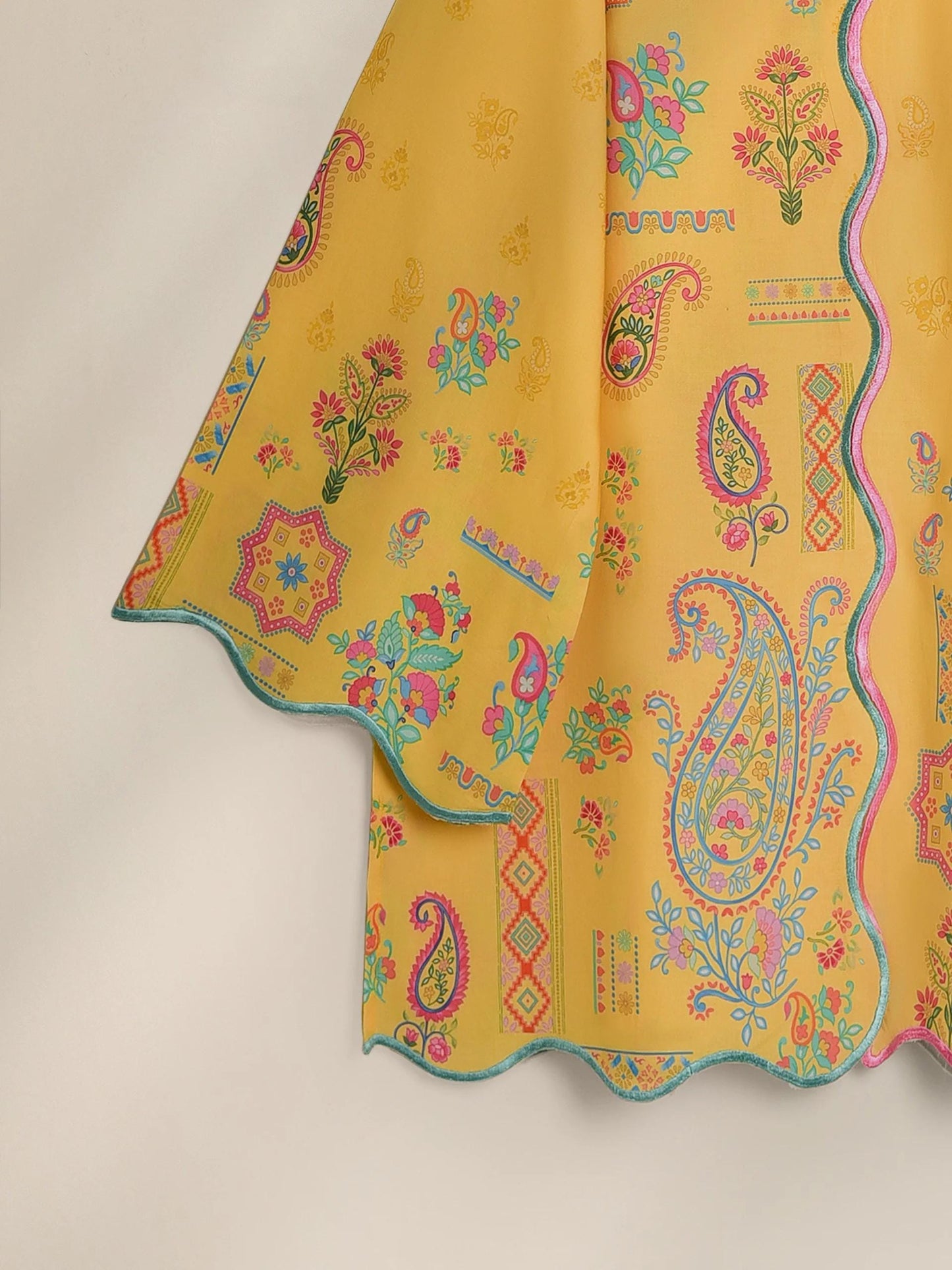 Aghanoor 2 piece - Embroidered Printed Lawn Summer Suit - (Size- Small, Medium) - Yellow