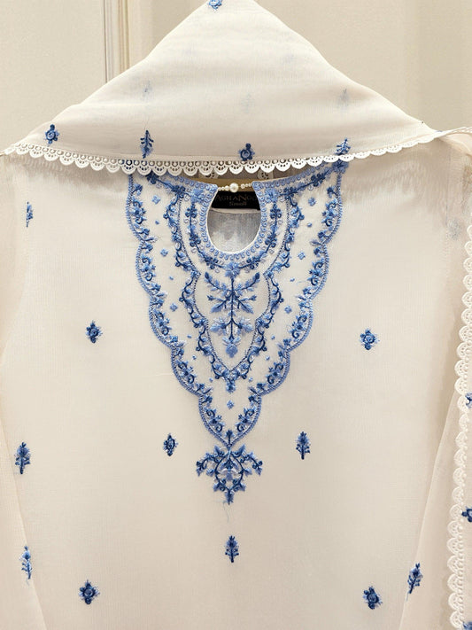 Agha Noor 3-Piece Set Embroidered Cotton Net Suit