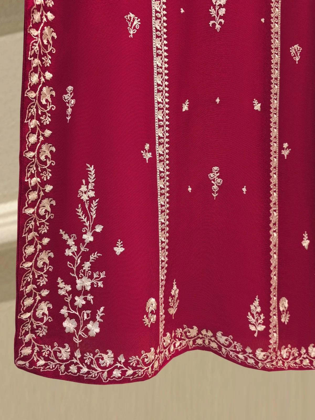 Agha noor 3 Piece Pure Cotton Net Embroidered Suit (Size Medium, Large) - Maroon