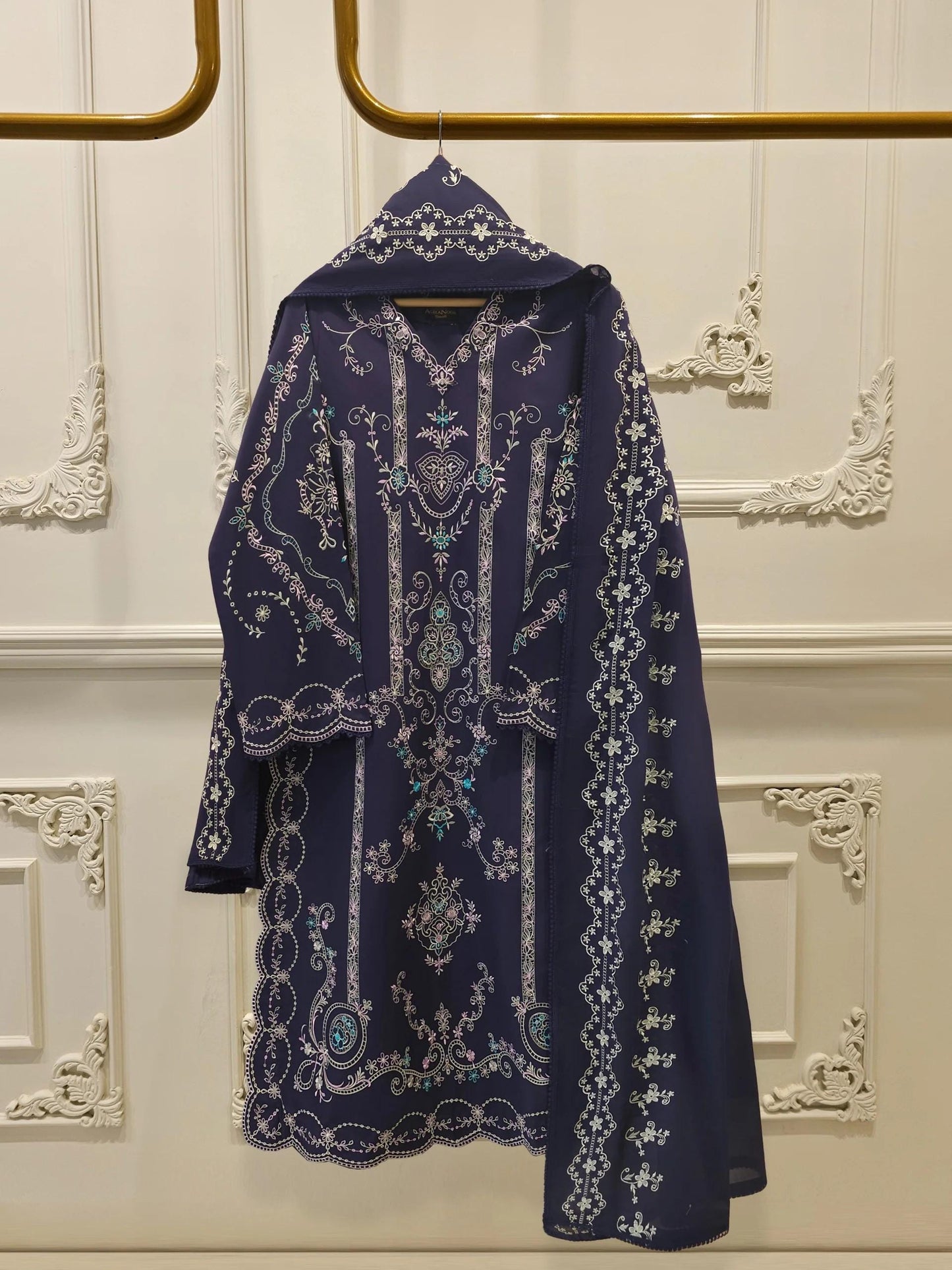 Aghanoor 2 Piece Embroidered Lawn Suit - Kora Cotton Dupatta
