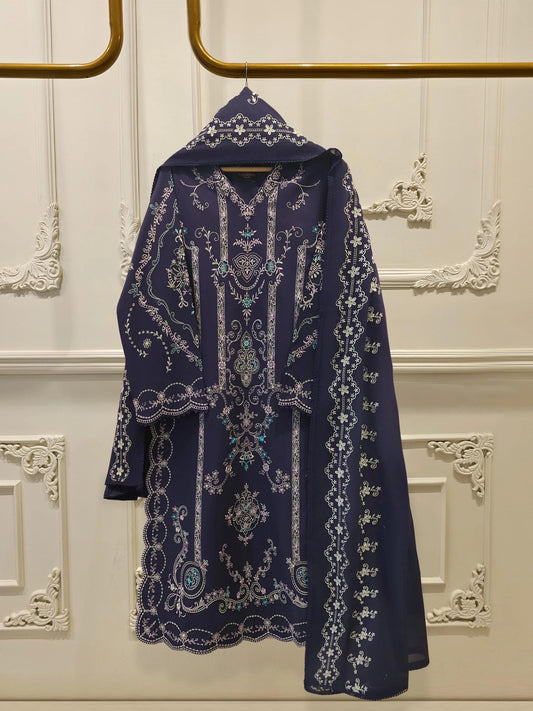 Aghanoor 2 Piece Embroidered Lawn Suit - Kora Cotton Dupatta