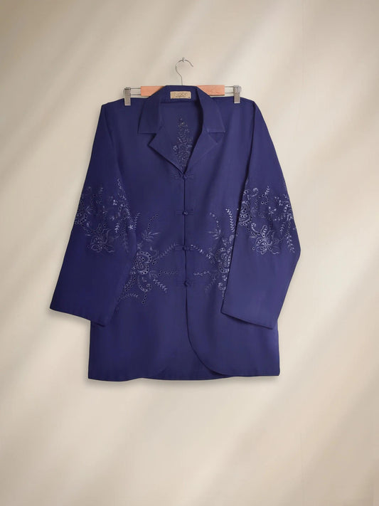 Aghanoor 2 piece - Embroidered Printed Lawn Summer Suit - (Size- Medium) - Blue