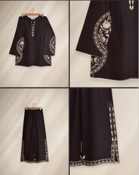 Aghanoor 2 piece - Embroidered Printed Lawn Summer Suit -Black - Size Medium