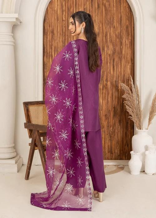 3 piece - Farshi Shalwar Kattan Silk Suit - Size (M, L) - Organza Dupatta