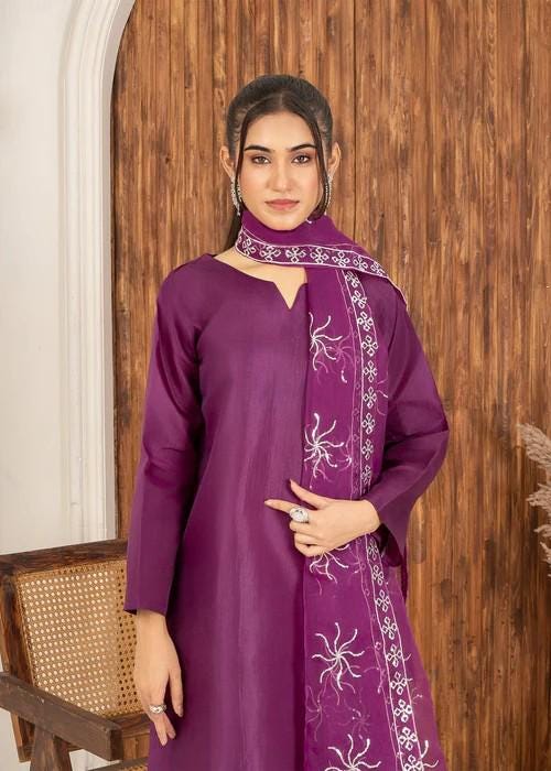 3 piece - Farshi Shalwar Kattan Silk Suit - Size (M, L) - Organza Dupatta