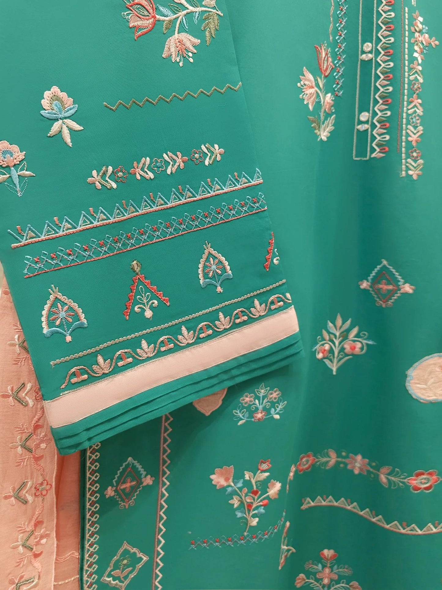 Agha noor 3 piece - Embroidered Lawn Suit -  (Size- L, XL) - Raw Silk Pants