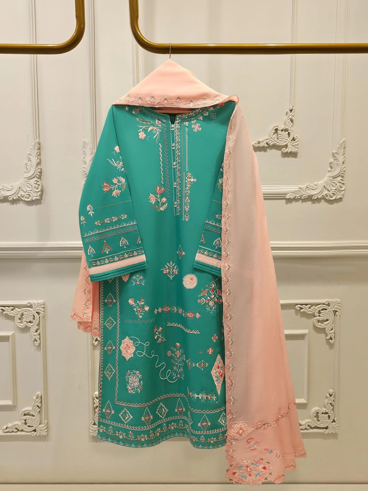 Agha noor 3 piece - Embroidered Lawn Suit -  (Size- L, XL) - Raw Silk Pants