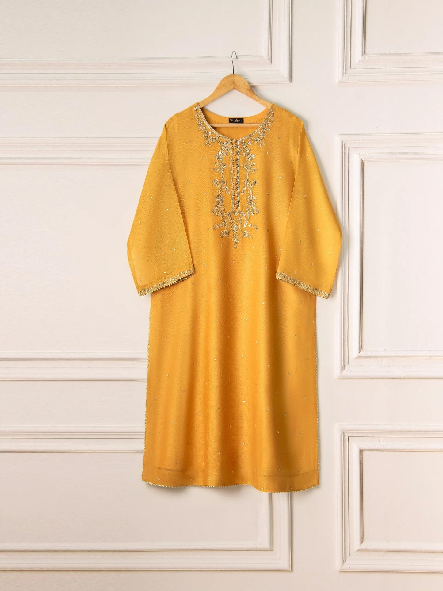 Agha noor 3 Piece Pure Cotton Net Embroidered Suit Size ( M) - Raw Silk Pants