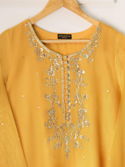 Agha noor 3 Piece Pure Cotton Net Embroidered Suit Size ( M) - Raw Silk Pants