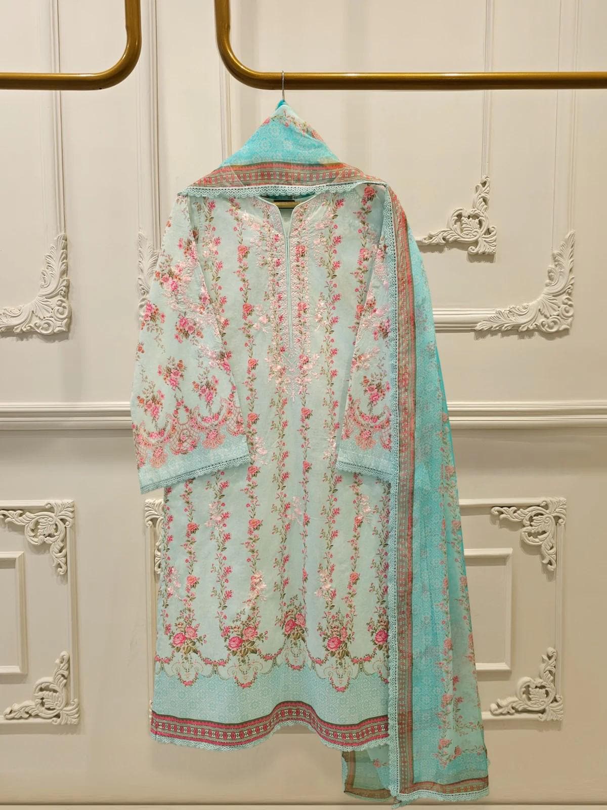 Aghanoor 2 piece - Embroidered Lawn Suit - Chiffon Dupatta