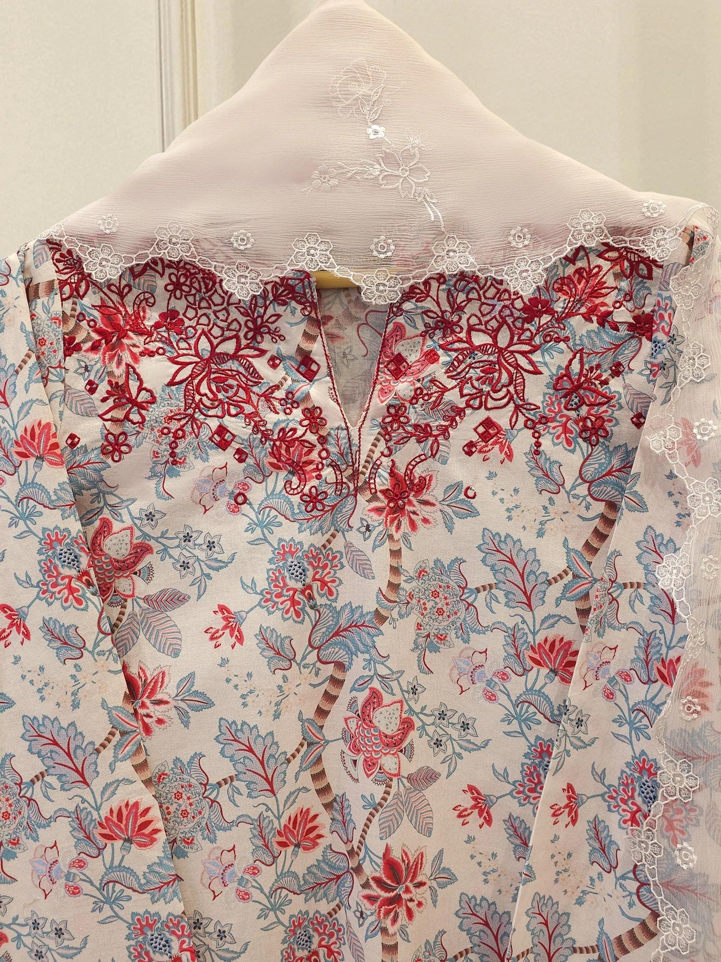 Aghanoor 3 piece - Digital Printed Lawn Suit -  (Size - Medium, Large) -Chiffon Dupatta