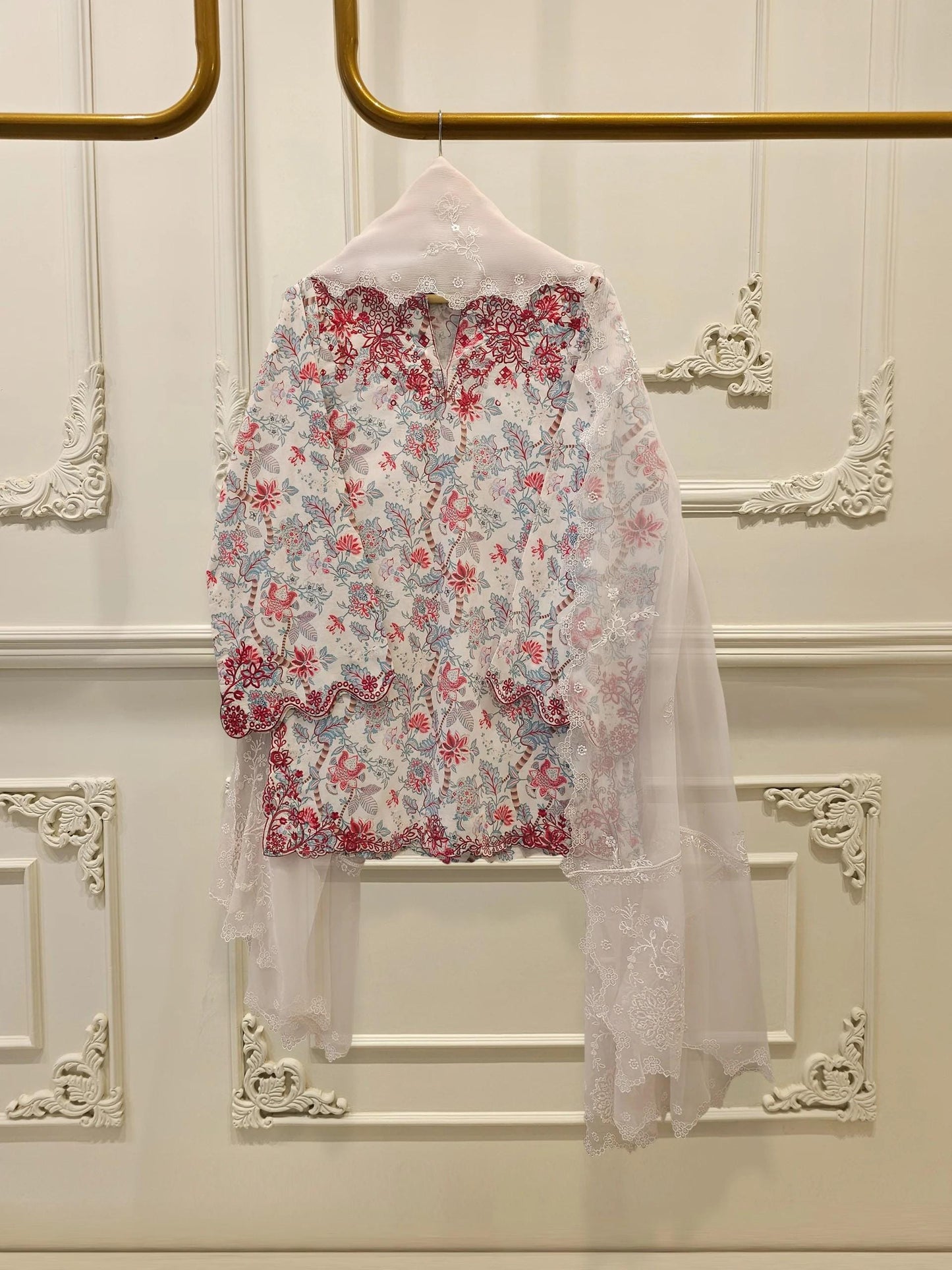 Aghanoor 3 piece - Digital Printed Lawn Suit -  (Size - Medium, Large) -Chiffon Dupatta