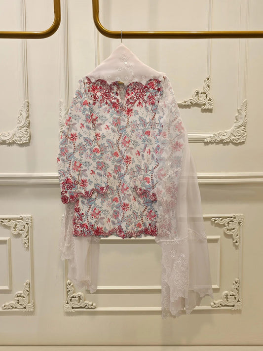 Aghanoor 3 piece - Digital Printed Lawn Suit -  (Size - Medium, Large) -Chiffon Dupatta