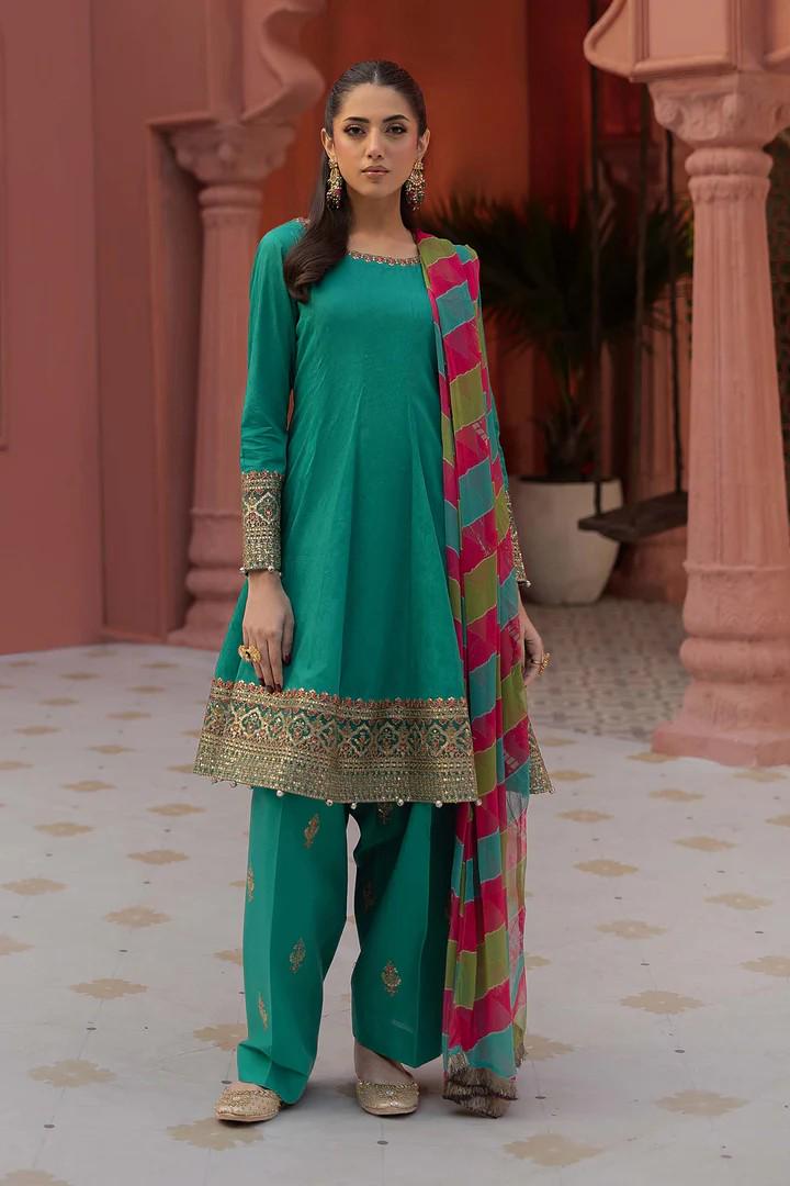 Maria.B - 3 Piece Embroidered Self Jacquard Lawn Suit - Size XL - Chiffon Tye Dye Dupatta