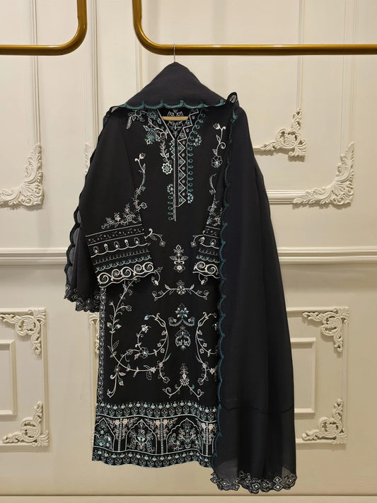 Agha noor 3 Piece Embroidered Lawn Suit Size (Medium, Large, XL) - Kora Cotton Dupatta