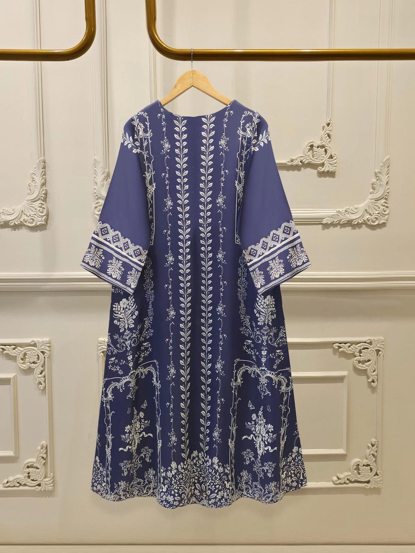 Agha Noor 2 Piece - Embroidered Printed Charmeuse Silk Set - indigo blue