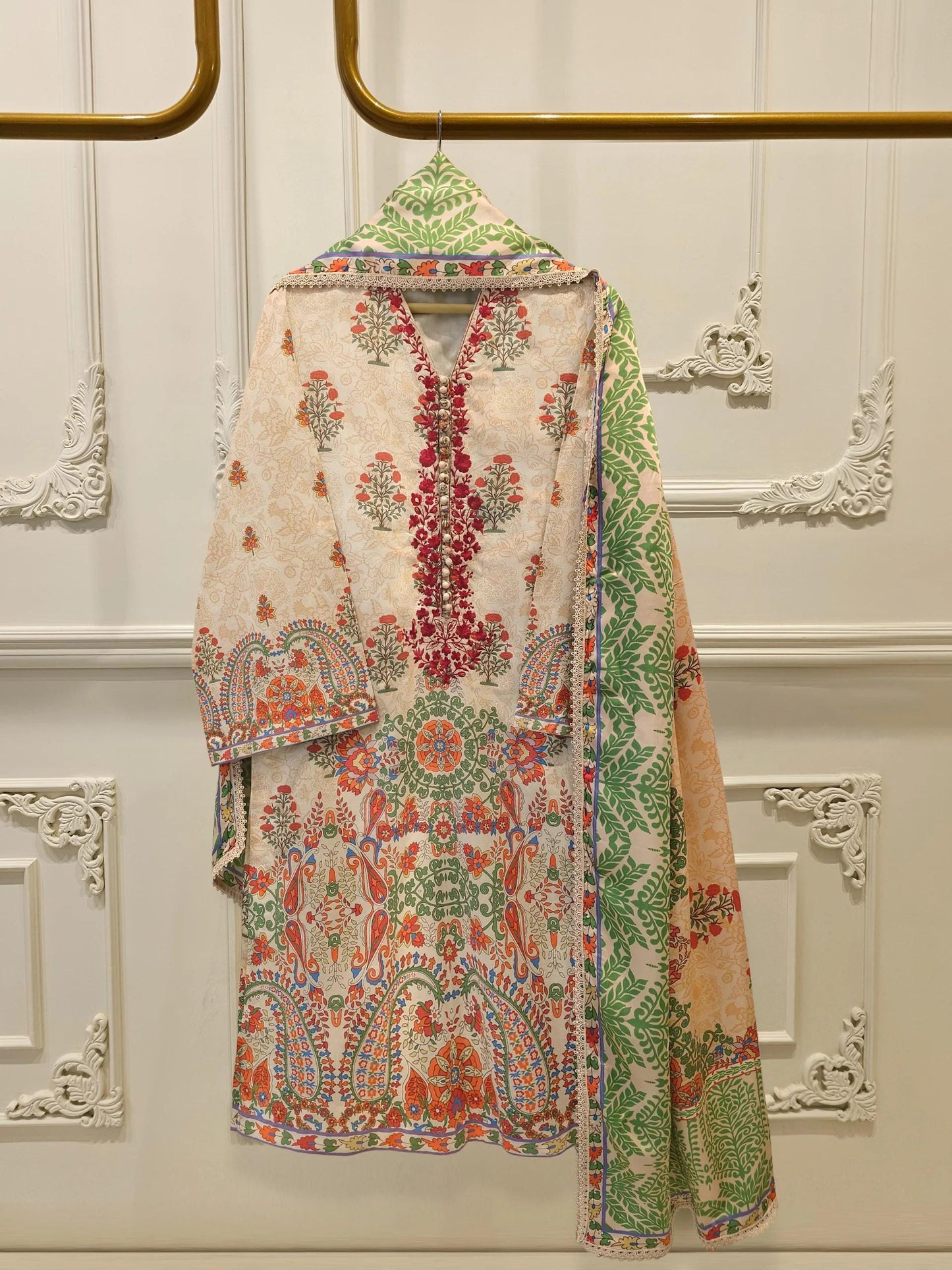 Agha Noor 3 Piece Digital Printed Embroidered Lawn Suit - Silk Dupatta