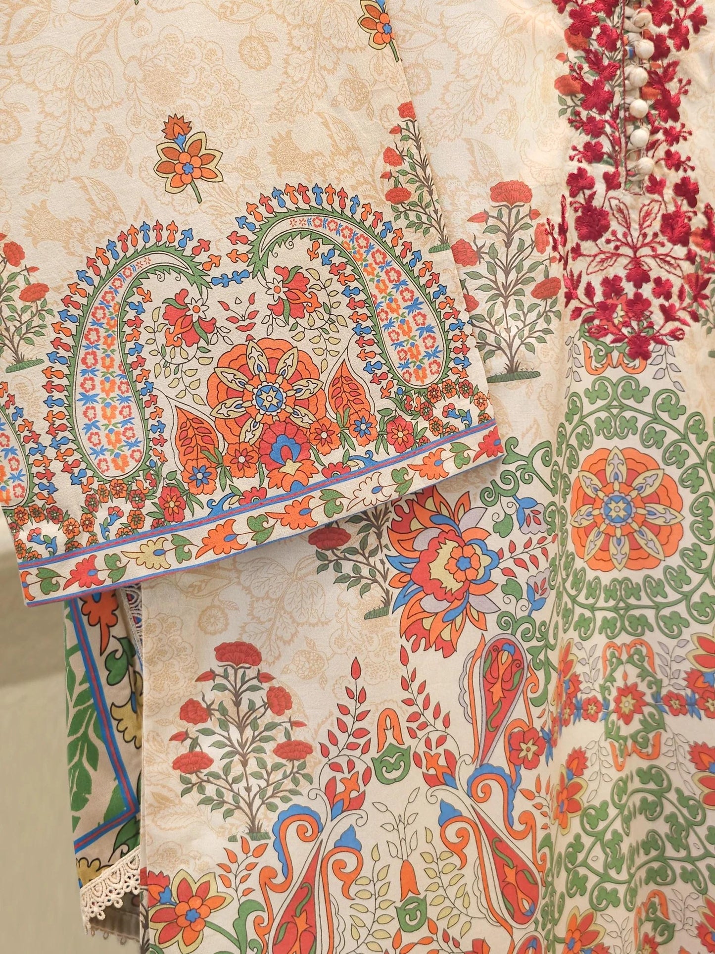 Agha Noor 3 Piece Digital Printed Embroidered Lawn Suit - Silk Dupatta