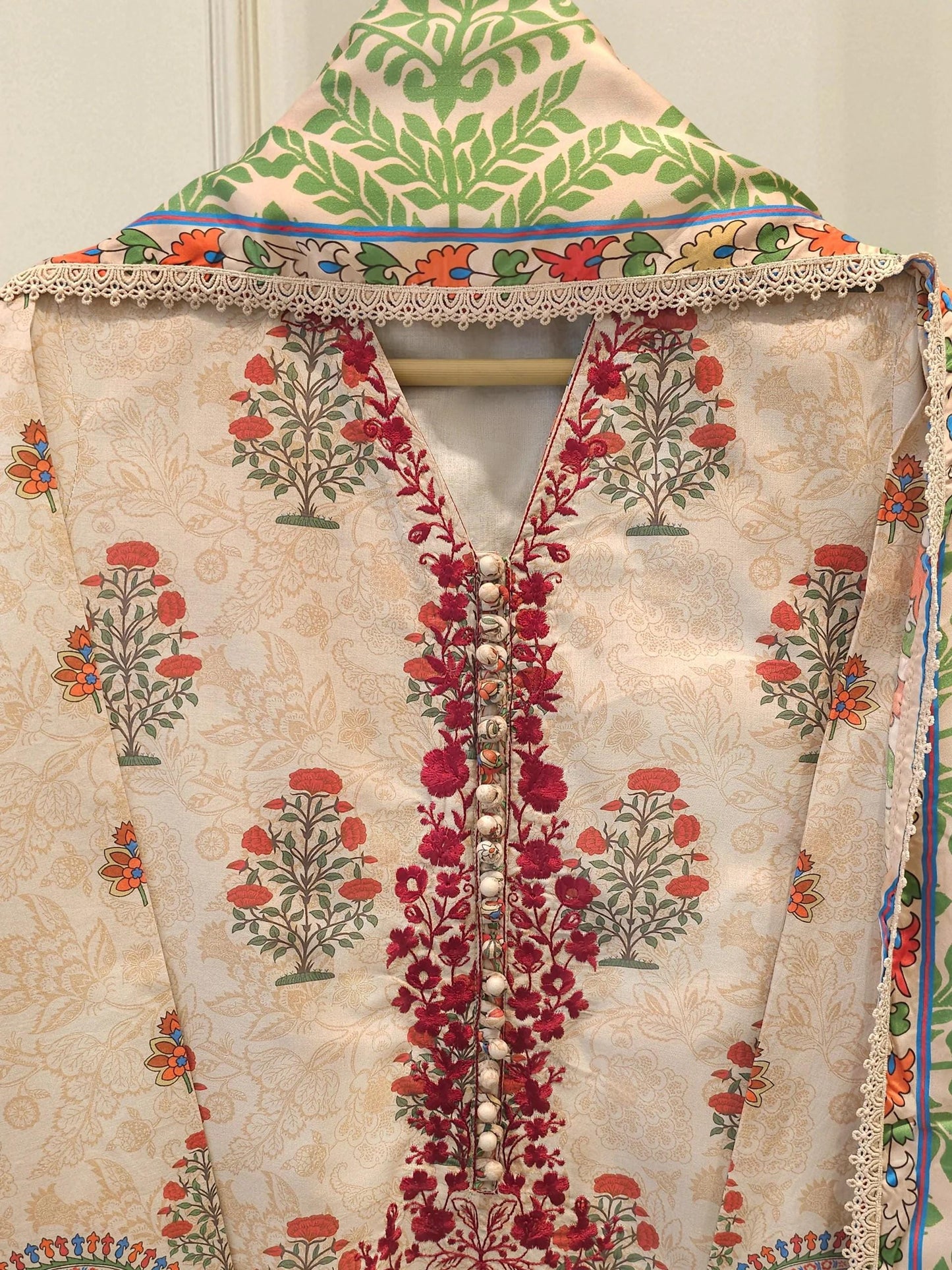 Agha Noor 3 Piece Digital Printed Embroidered Lawn Suit - Silk Dupatta