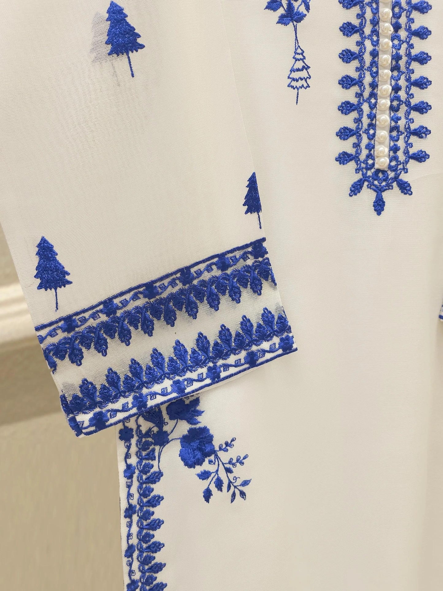Agha Noor 3 Piece Pure Cotton Net Embroidered Suit