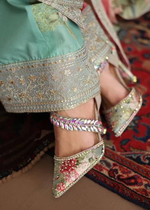 3 piece - Embroidered Printed Lawn Suit with Palazzo Pants and Silk Dupatta