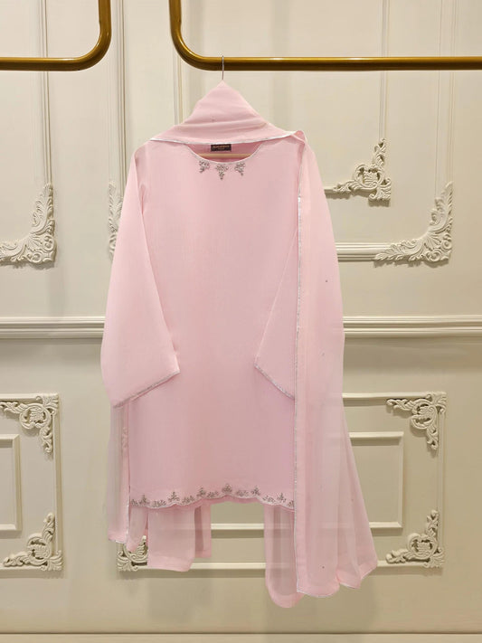 Agha Noor 3 Piece Pure Cotton Net Embroidered Suit Size (Medium, Large) - Chiffon Dupatta