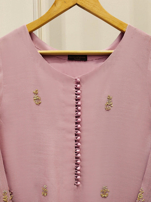 Agha Noor 2 Piece Pure Embroidered Cotton Net Suit - Pink
