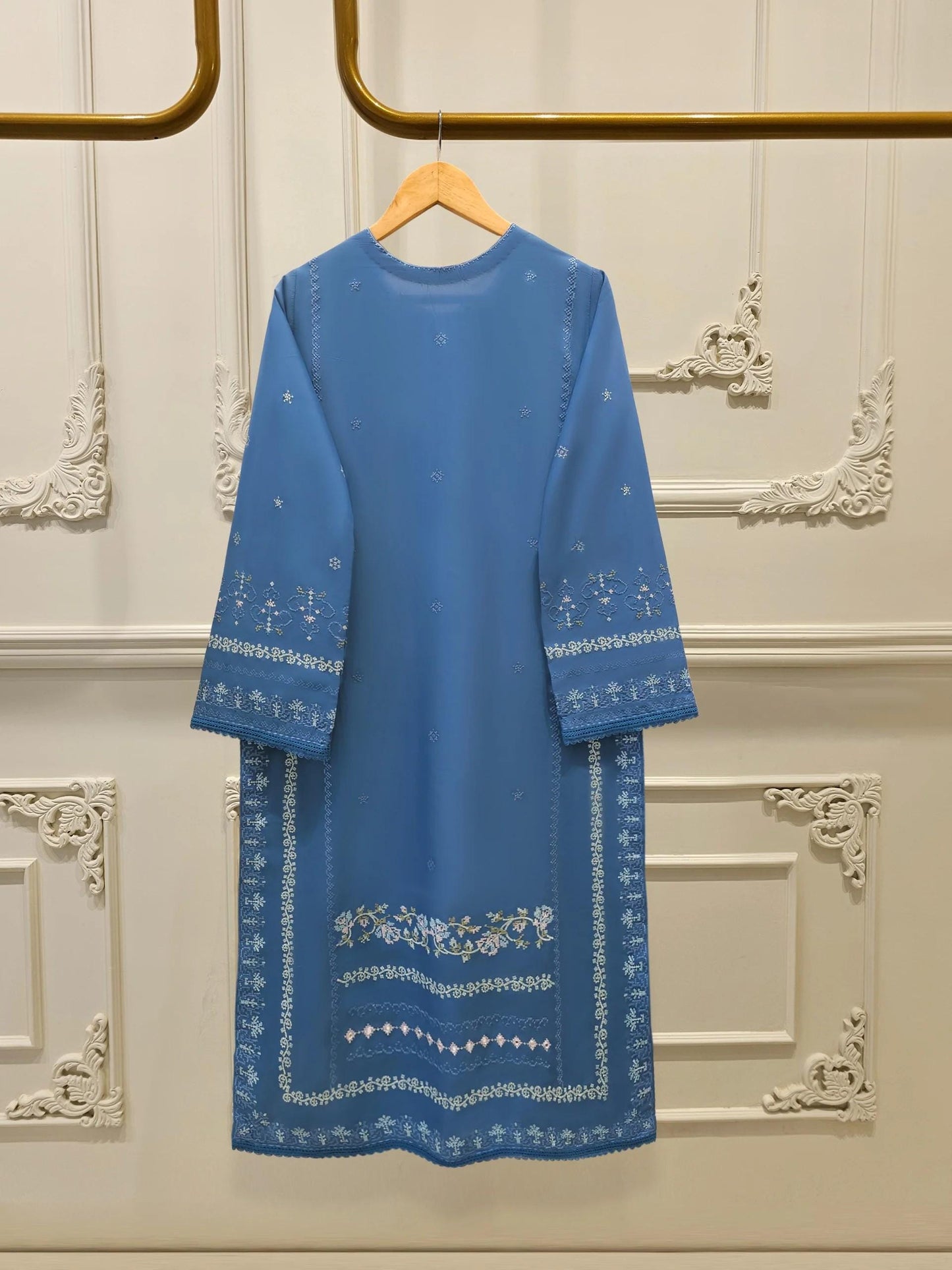 Aghanoor 2 piece - Pure Embroidered Lawn Suit - Blue -  India Pakistan Bangladesh Shalwar Kameez