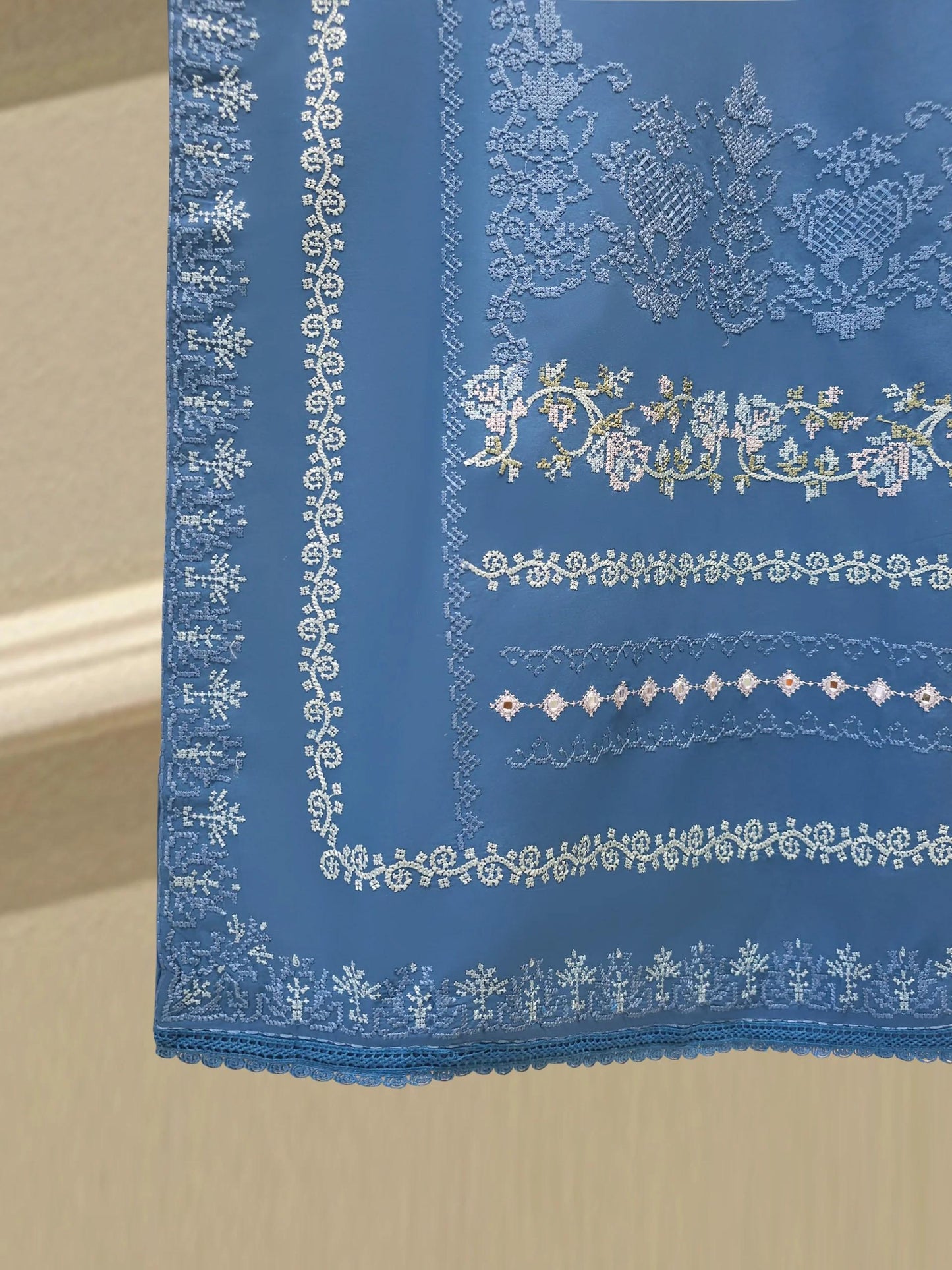 Aghanoor 2 piece - Pure Embroidered Lawn Suit - Blue -  India Pakistan Bangladesh Shalwar Kameez