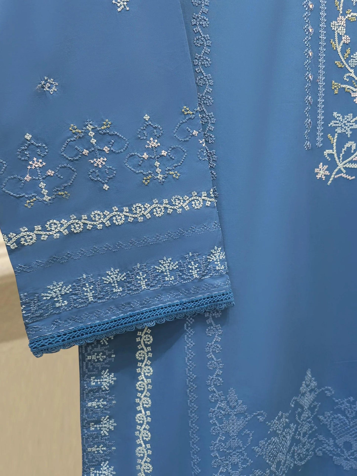 Aghanoor 2 piece - Pure Embroidered Lawn Suit - Blue -  India Pakistan Bangladesh Shalwar Kameez