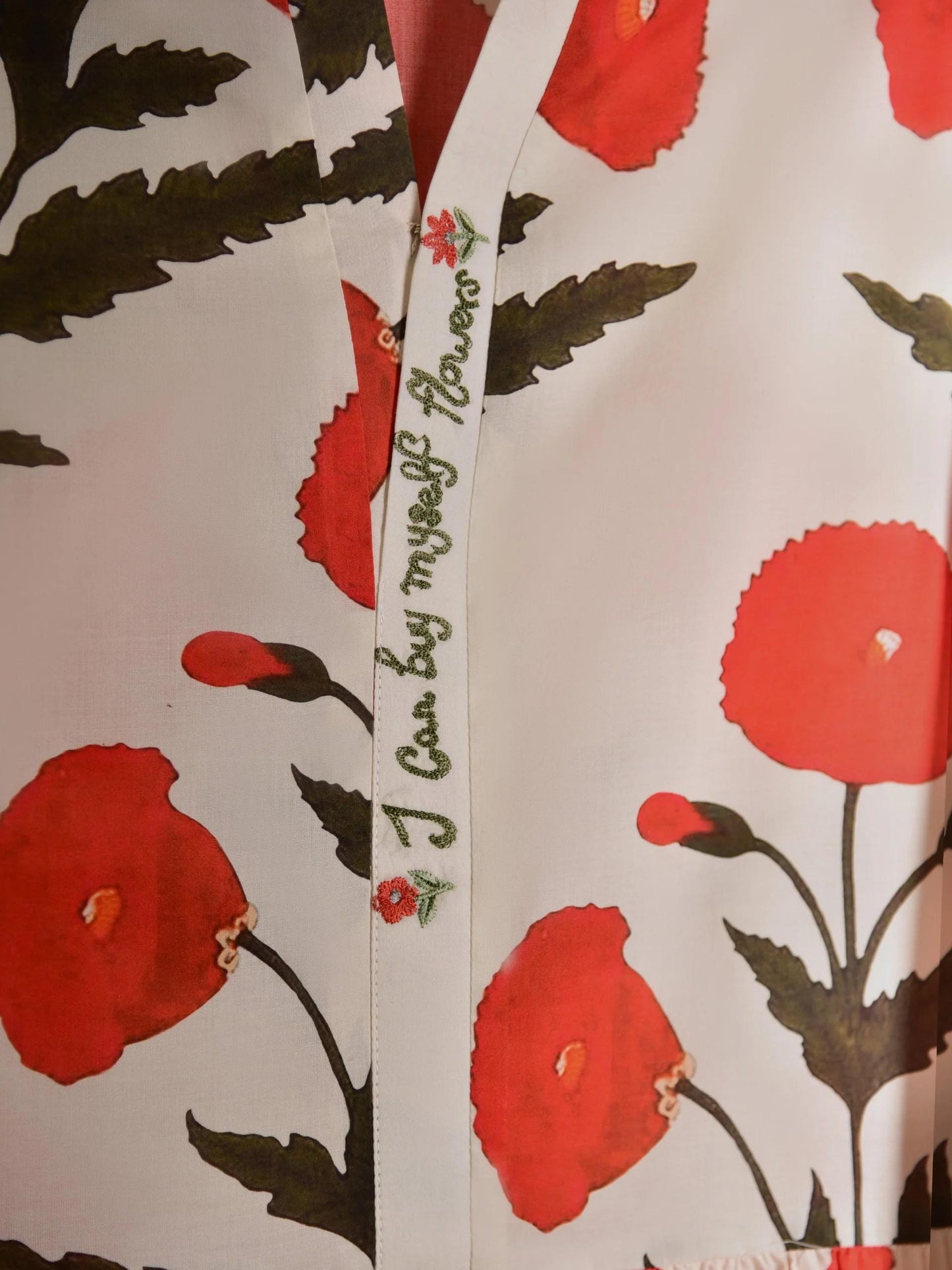 Floral Poppy Print Maxi Dress - Embroidered Lawn Fabric