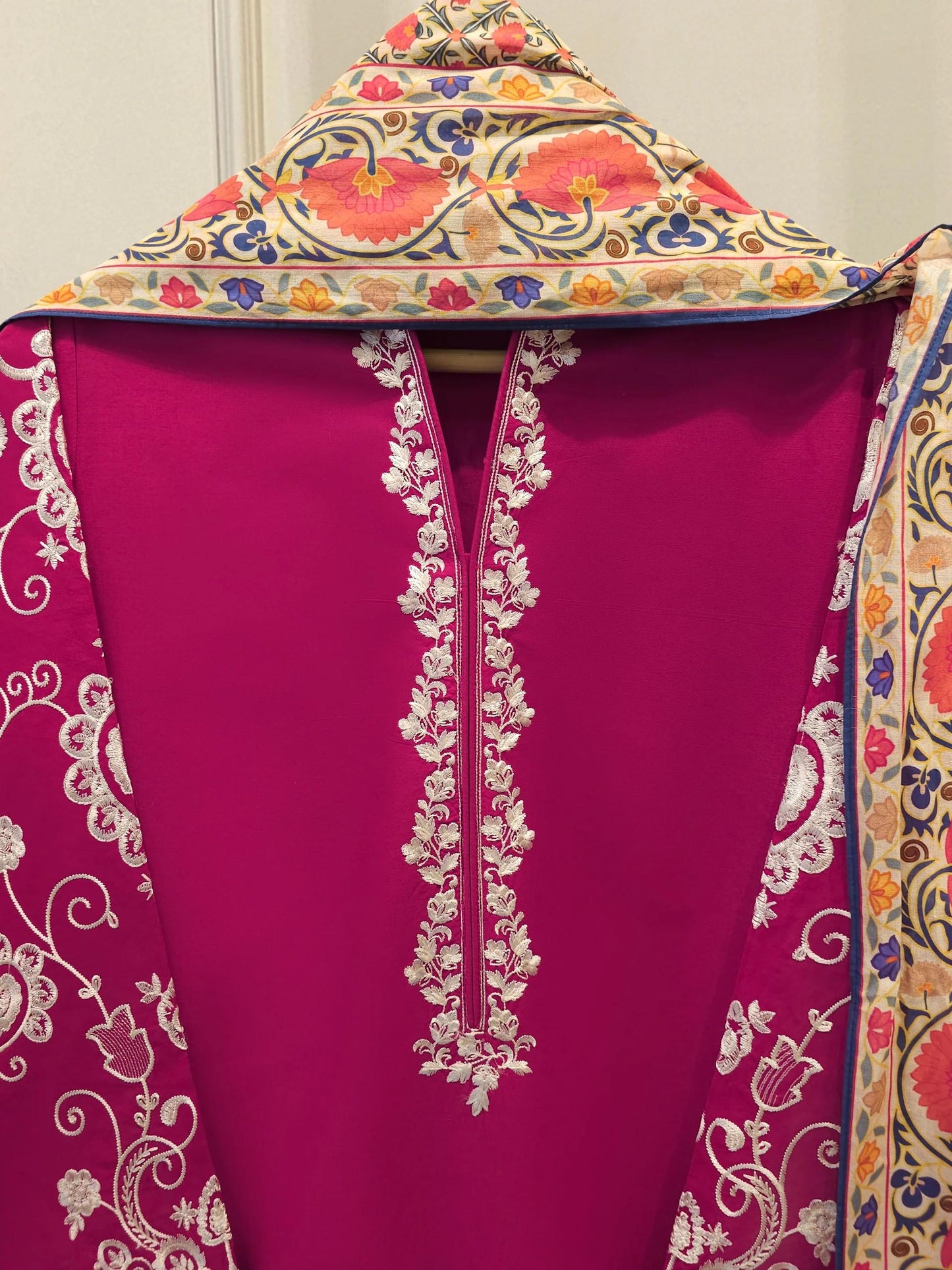 Agha Noor 3 piece - Embroidered Lawn Suit - Hot Pink