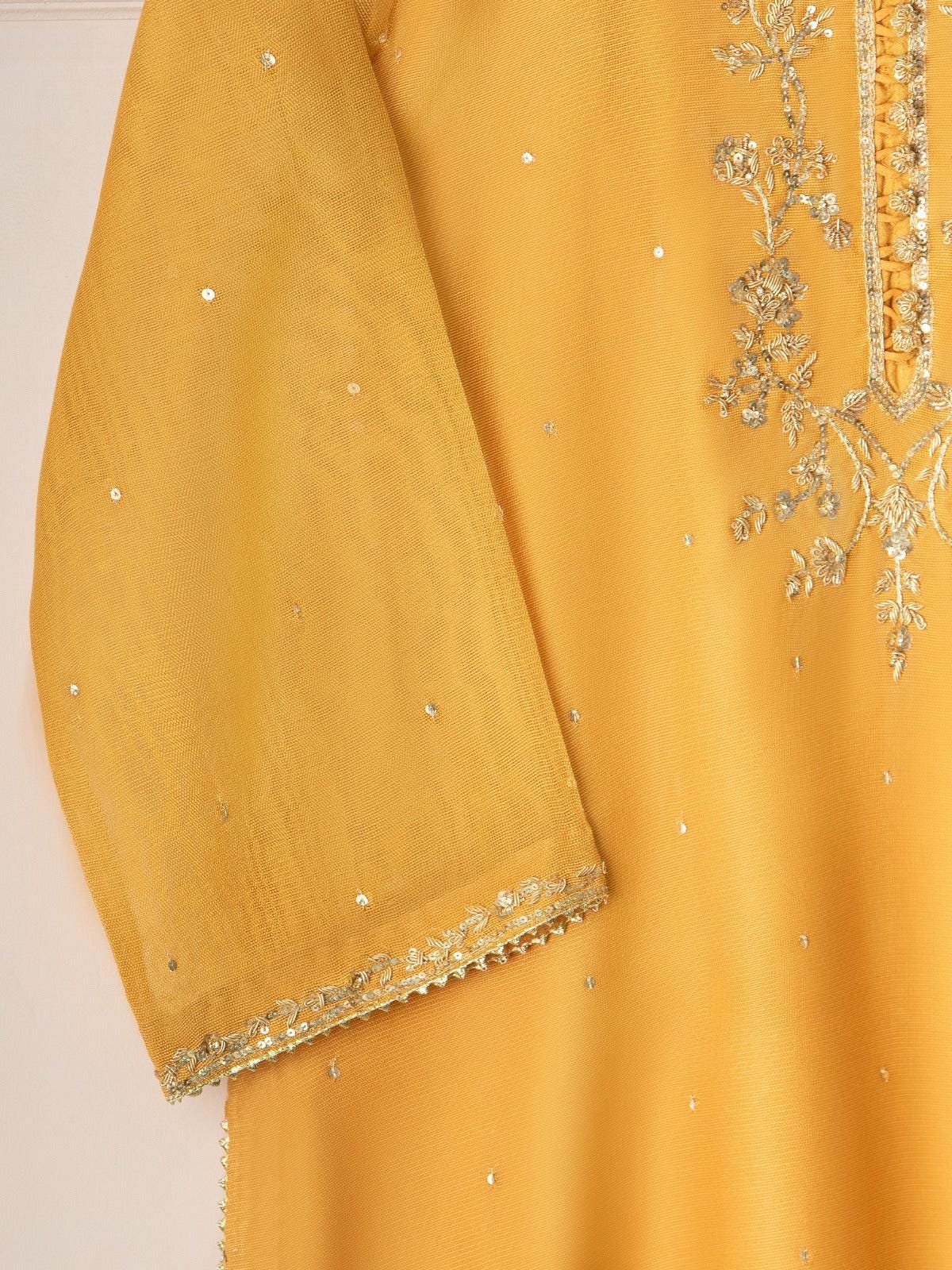 Agha noor 3 Piece Pure Cotton Net Embroidered Suit Size ( M) - Raw Silk Pants