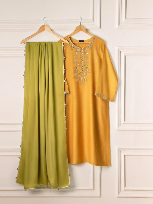 Agha noor 3 Piece Pure Cotton Net Embroidered Suit Size ( M) - Raw Silk Pants