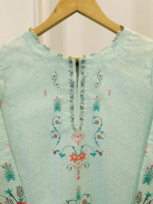 Printed Lawn Co-ord Set - Aghanoor - Ferozi Blue (M, L)