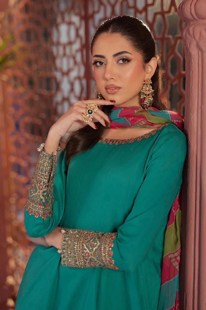 Maria.B - 3 Piece Embroidered Self Jacquard Lawn Suit - Size XL - Chiffon Tye Dye Dupatta