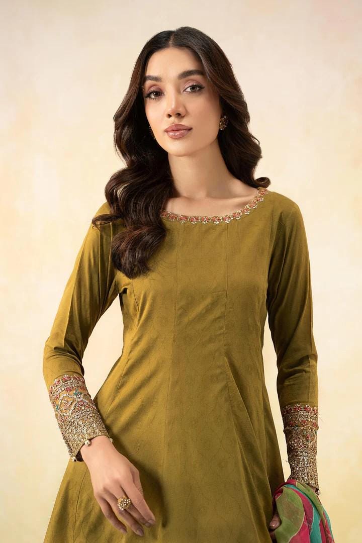 Maria.B - 3 Piece Embroidered Self Jacquard Lawn Suit - Chiffon Tye Dye Dupatta
