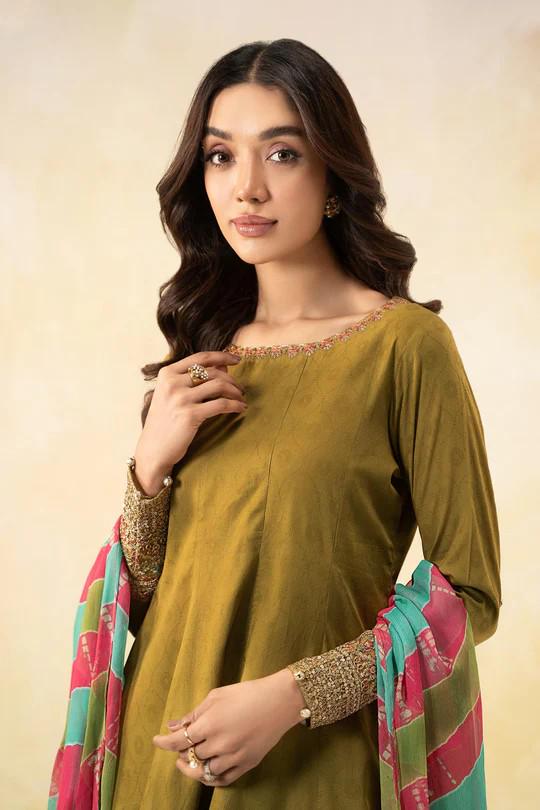 Maria.B - 3 Piece Embroidered Self Jacquard Lawn Suit - Chiffon Tye Dye Dupatta