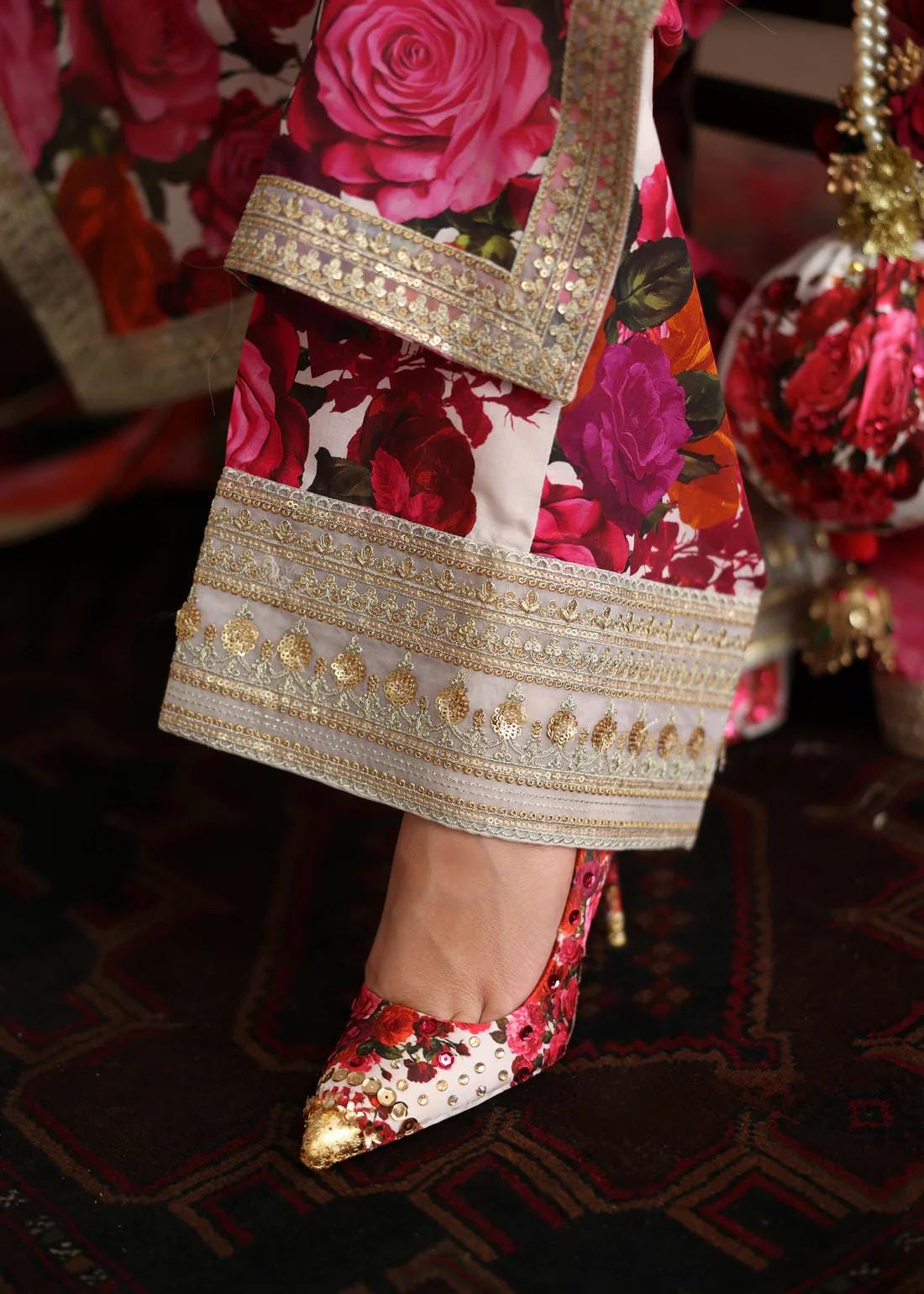 Embroidered Lawn Suit: Palazzo Pants & Organza Dupatta - 3 Piece