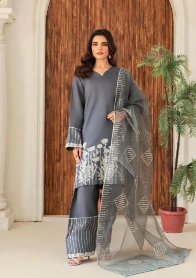 3 piece - Farshi Shalwar Kattan Silk Suit - Size (M, L) - Organza Dupatta