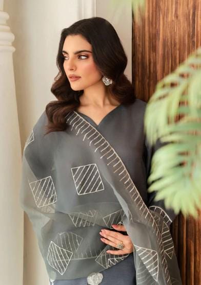 3 piece - Farshi Shalwar Kattan Silk Suit - Size (M, L) - Organza Dupatta