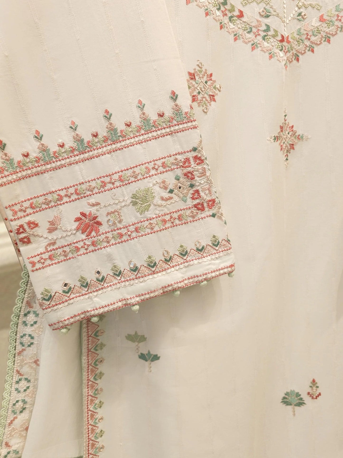 Agha Noor 2 piece - Embroidered Jacquard Suit - Off White