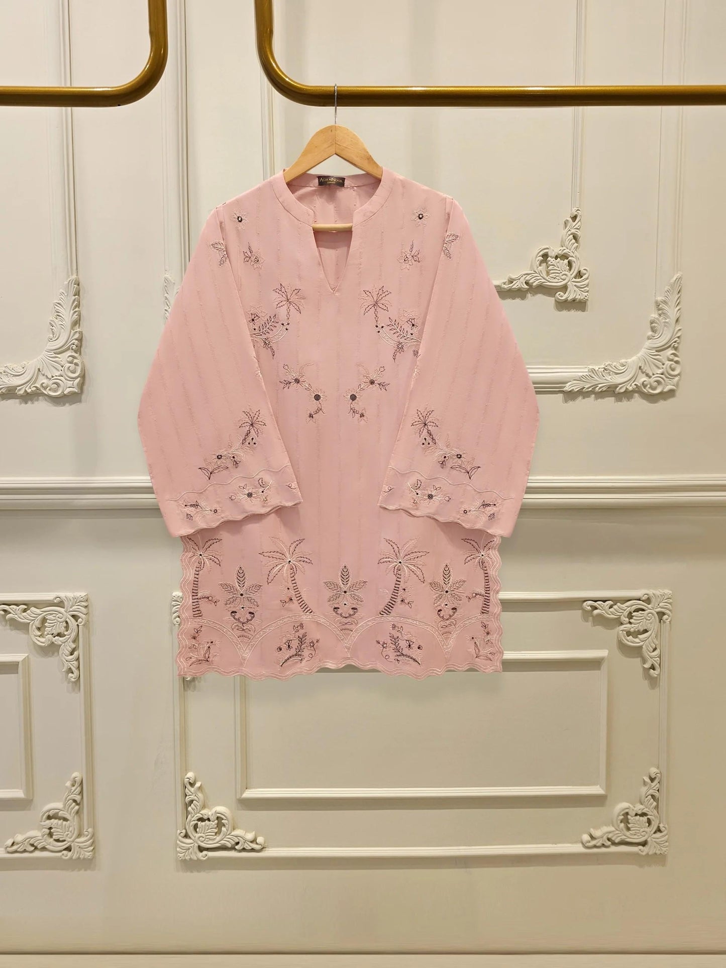 Agha Noor 2 piece - Embroidered Lawn Suit - Tea Pink