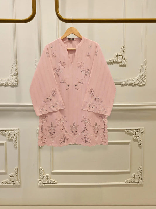 Agha Noor 2 piece - Embroidered Lawn Suit - Tea Pink